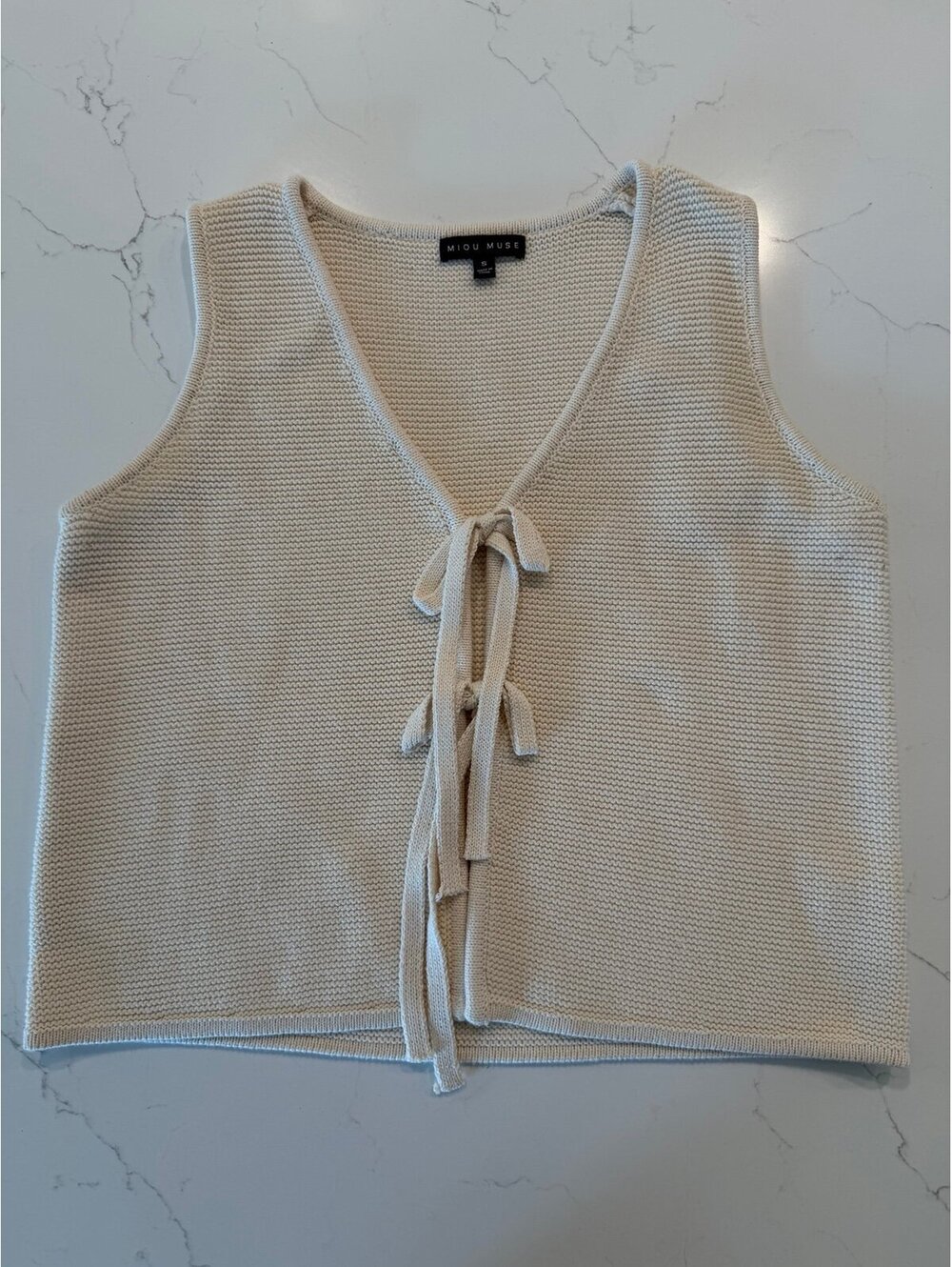 Miou Muse Tie Front Knit Vest Cream Ivory Sweater Vest Size Small